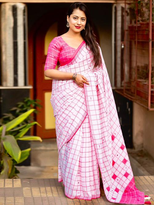 women checkered printed saree - 21539012 - Very Small Image - 1