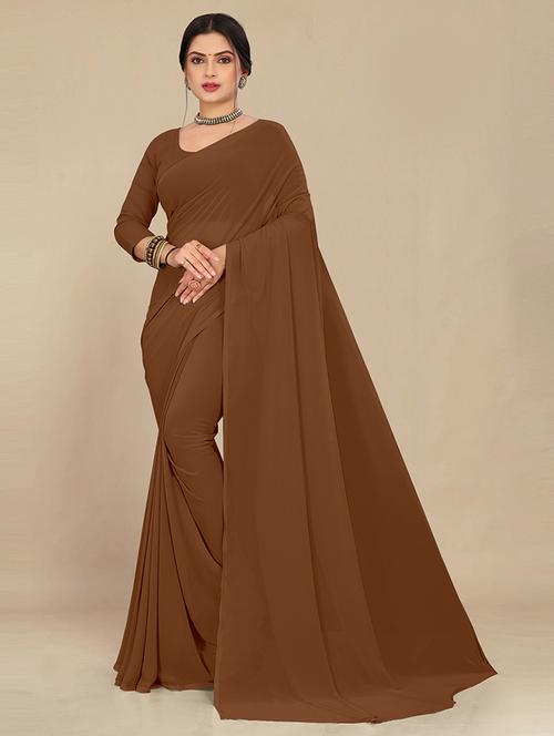 women brown plain saree - 21539045 - Very Small Image - 1