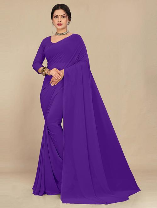 women purple plain saree - 21539048 - Very Small Image - 1