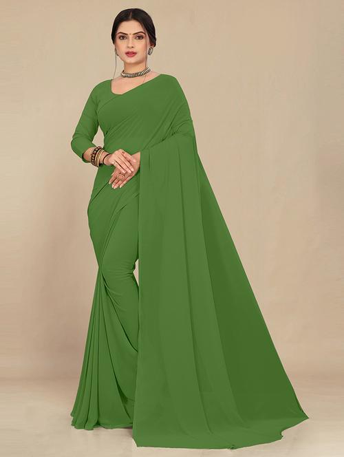 women green plain saree  - 21539049 - Very Small Image - 1