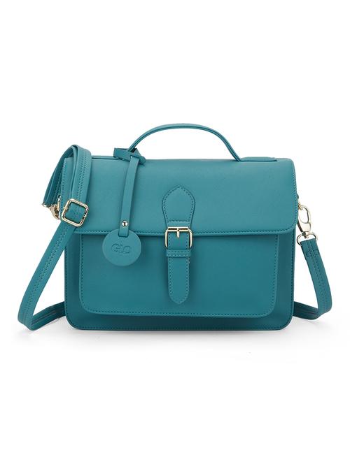 globus women emerald green vegan leather textured rectangular sling bag with detachable strap - 21541621 - Very Small Image - 1