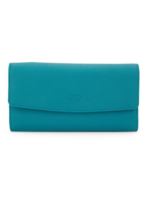 globus women emerald green vegan leather textured envelope wallet with multiple card slots - 21541622 - Very Small Image - 1
