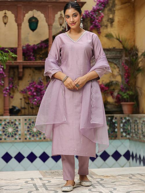 women embroidered v neck suit set - 21541652 - Very Small Image - 1