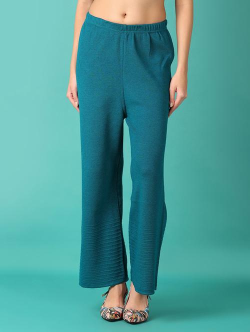 women teal solid mid rise winter wear palazzo - 21542589 - Very Small Image - 1