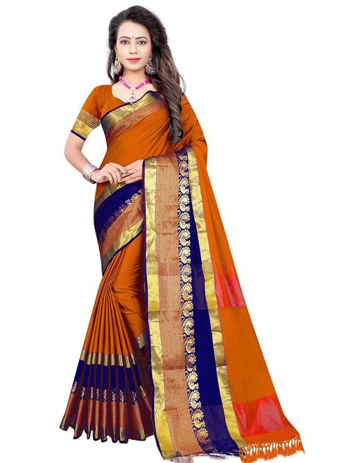 women solid zari bordered saree - 21544310 - Very Small Image - 1