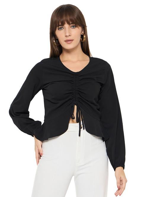 women solid long sleeve ruched top - 21544526 - Very Small Image - 1