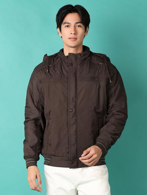 brown solid casual jacket - 21544974 - Very Small Image - 1
