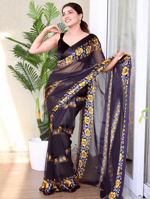 women printed casual wear georgette saree  with blouse - 21546138 - Very Small Image - 1