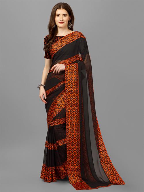 women printed casual wear georgette saree  with blouse - 21546285 - Very Small Image - 1