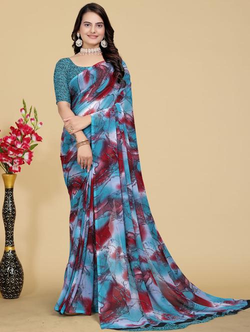 women printed casual wear georgette saree  with blouse - 21546366 - Very Small Image - 1