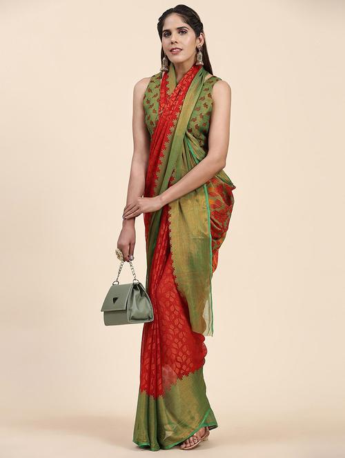 women self design contrast border saree  with blouse - 21546372 - Very Small Image - 1