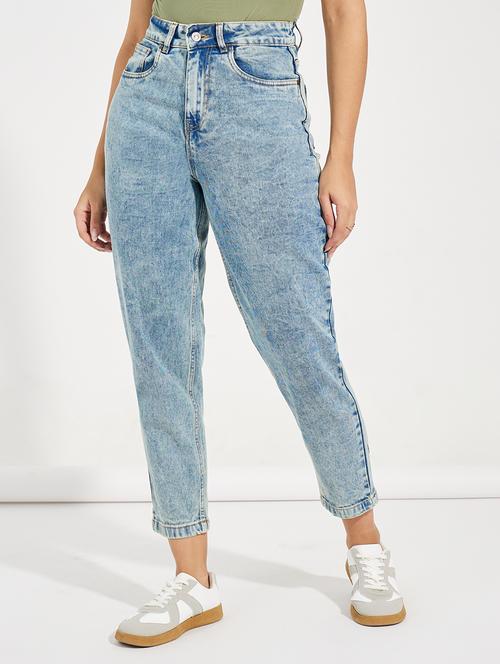 women blue plain mom fit jean - 21547028 - Very Small Image - 1