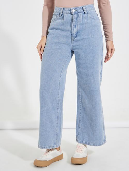 women blue plain wide leg jean - 21547041 - Very Small Image - 1