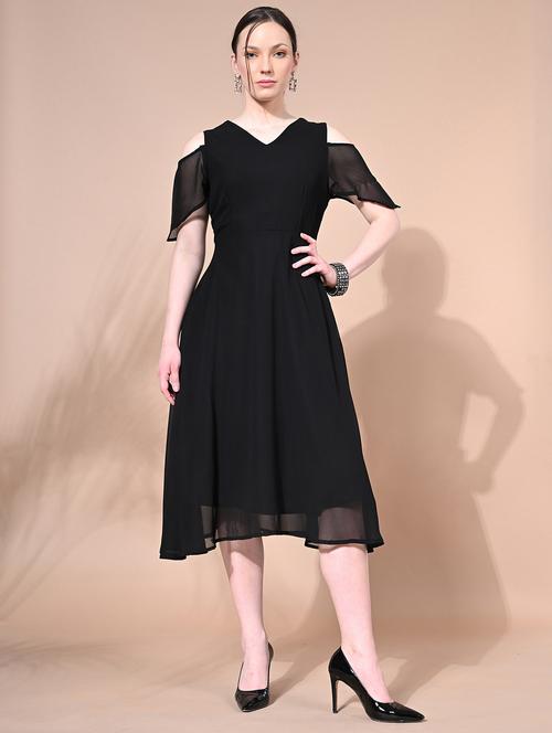 women black solid a-line dress - 21547102 - Very Small Image - 1