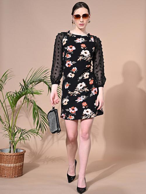 women floral printed round neck bodycon dress - 21547129 - Very Small Image - 1