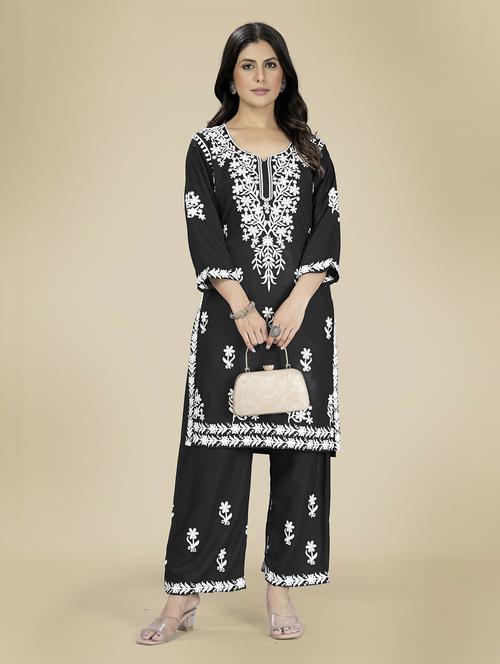 women black three quarter sleeve kurta palazzo set  - 21547298 - Very Small Image - 1