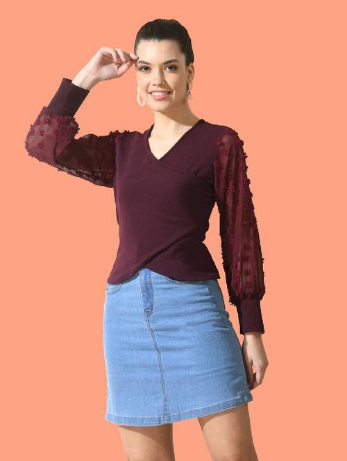 women maroon self-designed crop top - 21547313 - Very Small Image - 1