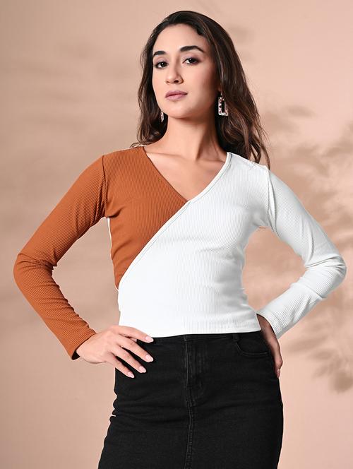 women v neck color block regular top - 21547330 - Very Small Image - 1