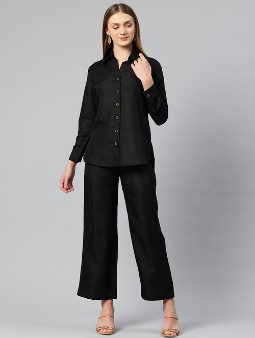 women solid shirt and trouser co-ord set - 21547518 - Very Small Image - 1