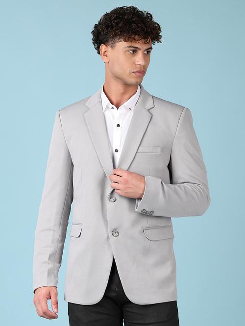 grey solid single breasted casual blazer - 21547612 - Very Small Image - 1