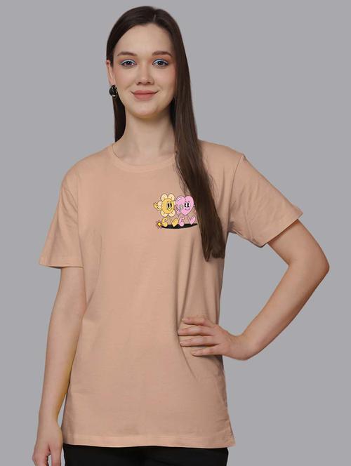 women front & back print round neck t-shirt - 21548938 - Very Small Image - 1