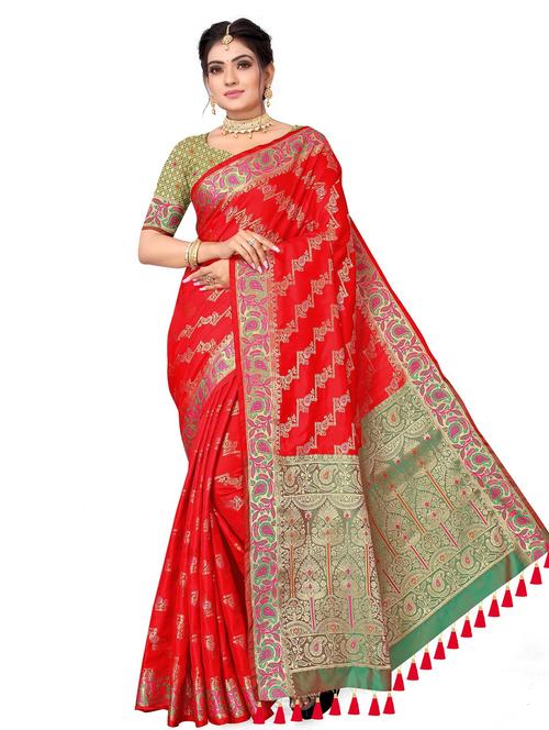 women self design zari work banarasi saree  - 21549202 - Very Small Image - 1