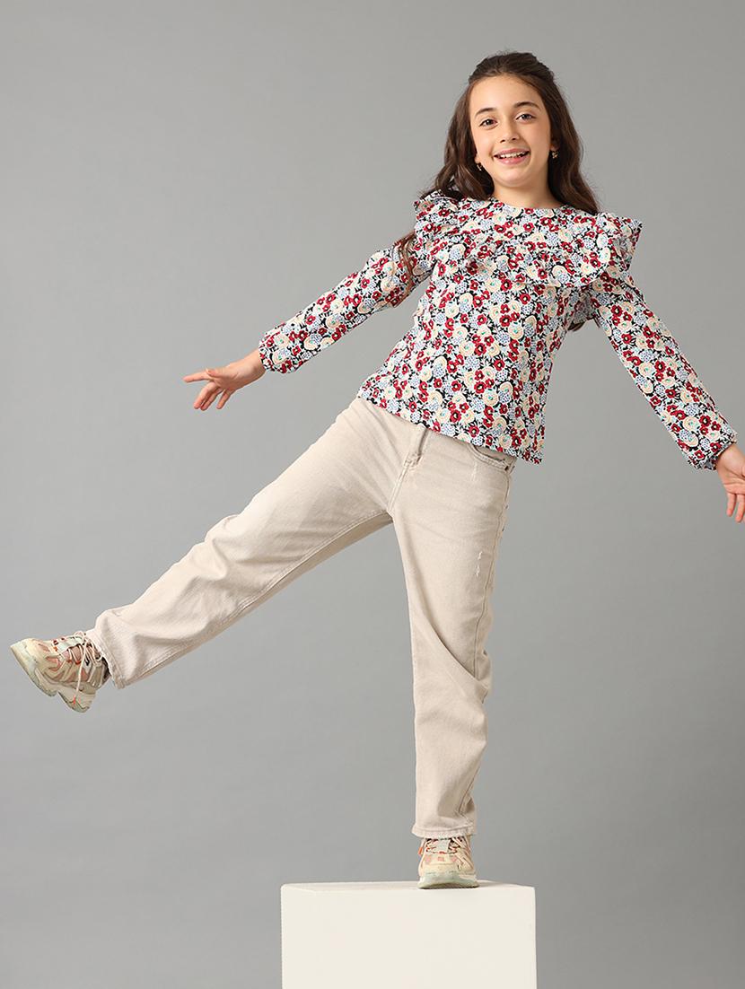 girls round neck floral printed top - 21549530 - Standard Image - 4