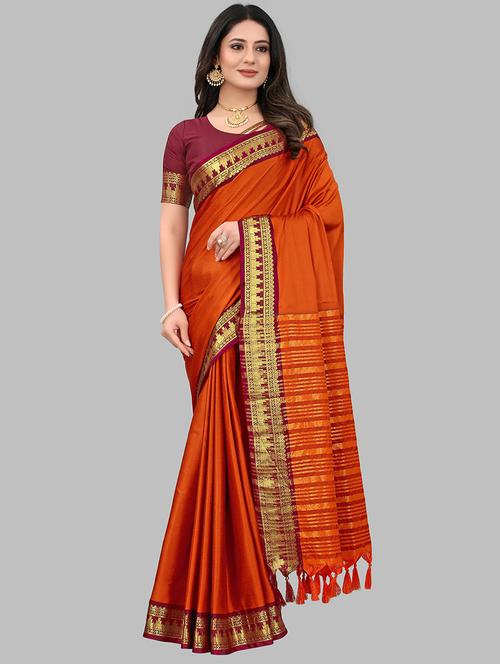 women solid zari bordered saree - 21549803 - Very Small Image - 1