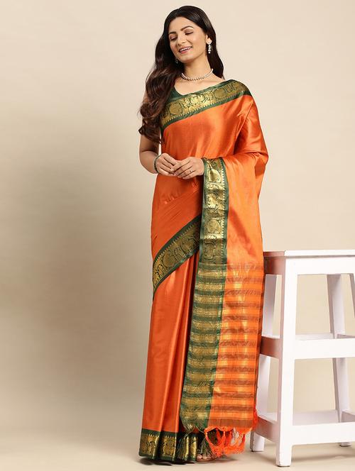 women solid zari bordered saree - 21549815 - Very Small Image - 1