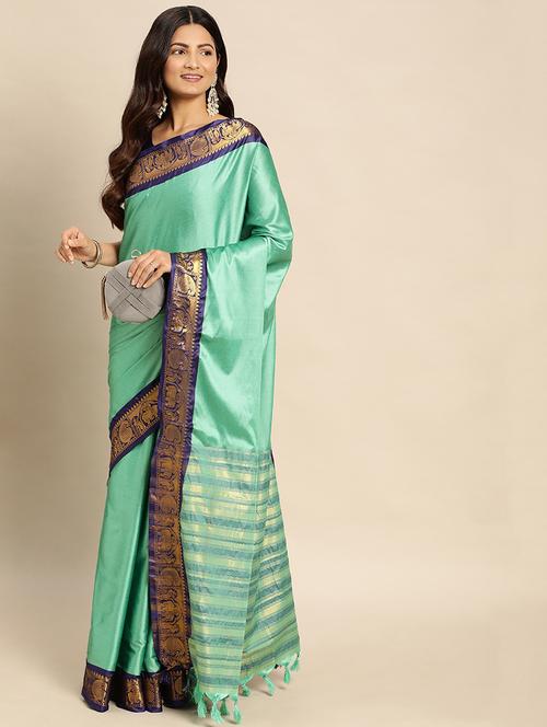 women solid zari bordered saree - 21549817 - Very Small Image - 1
