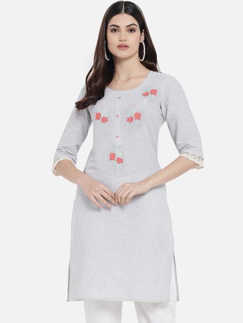 women off white floral straight kurta - 21549900 - Very Small Image - 1