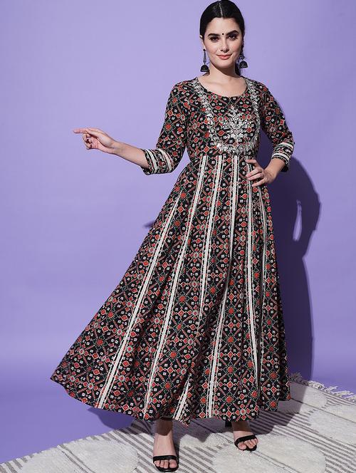 women black printed anarkali kurta - 21549935 - Very Small Image - 1