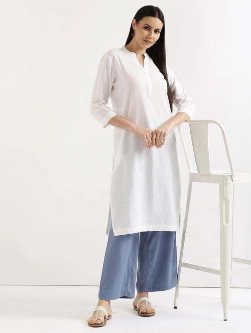 women white solid straight kurta - 21549959 - Very Small Image - 1