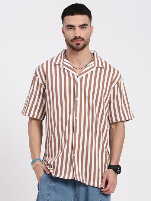 men vertical striped short sleeve casual shirt - 21550059 - Very Small Image - 1