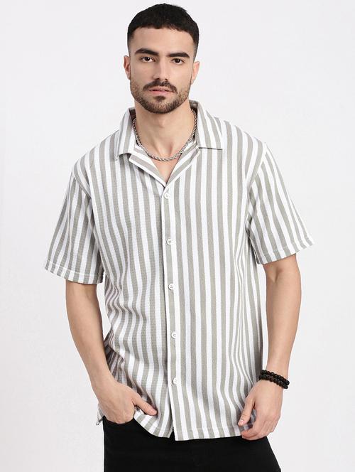 men vertical striped short sleeve casual shirt - 21550060 - Very Small Image - 1