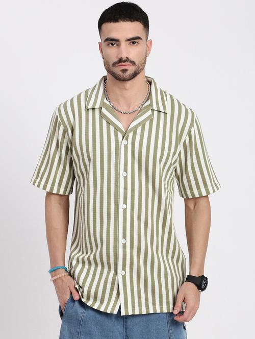 men vertical striped short sleeve casual shirt - 21550061 - Very Small Image - 1