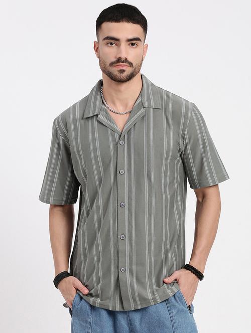 men vertical striped short sleeve casual shirt - 21550072 - Very Small Image - 1