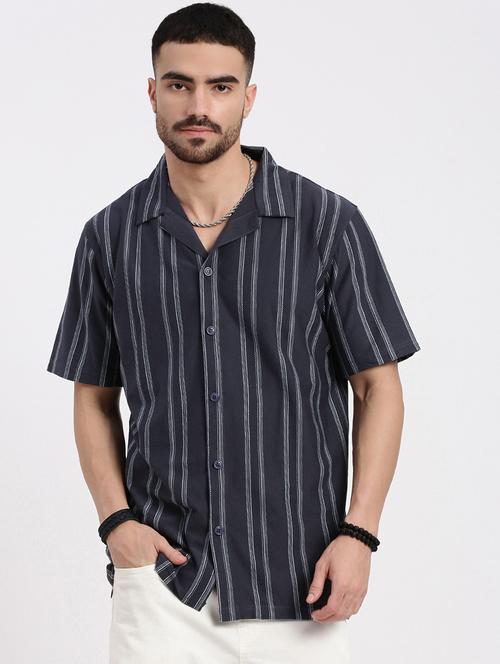 men vertical striped short sleeve casual shirt - 21550079 - Very Small Image - 1