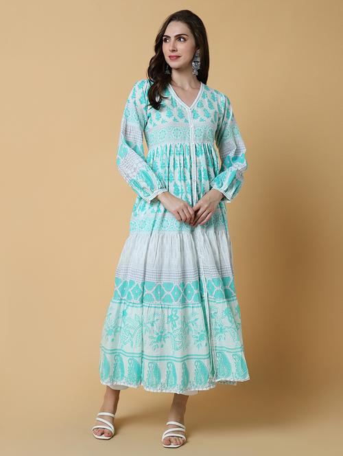 women printed v-neck tiered kurta  - 21550239 - Very Small Image - 1