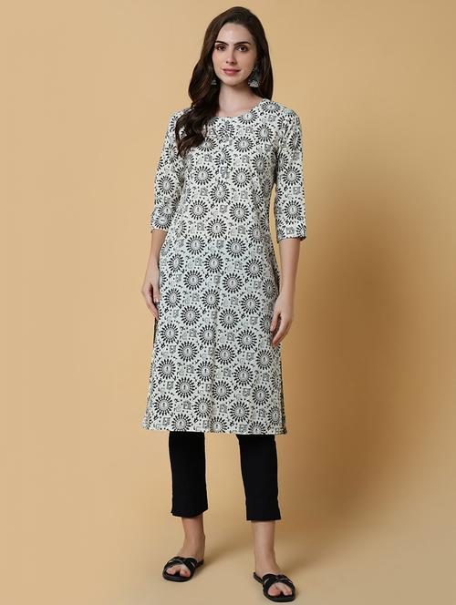 women printed three quater sleeve straight kurta - 21550257 - Very Small Image - 1