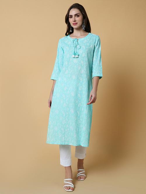 women printed three quater sleeve straight kurta - 21550260 - Very Small Image - 1