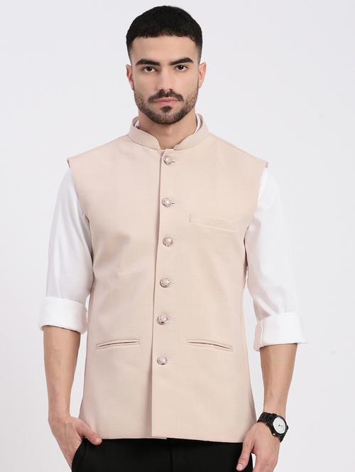 men solid mandarin neck nehru jacket - 21550271 - Very Small Image - 1