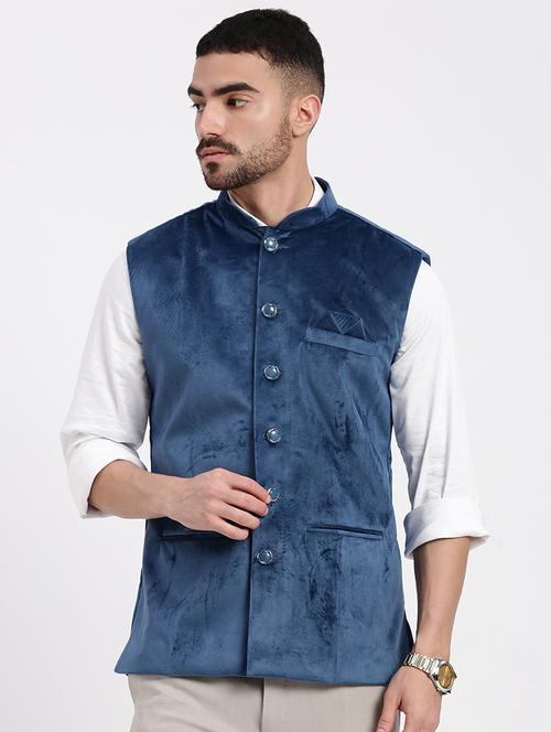 men solid mandarin neck nehru jacket - 21550272 - Very Small Image - 1