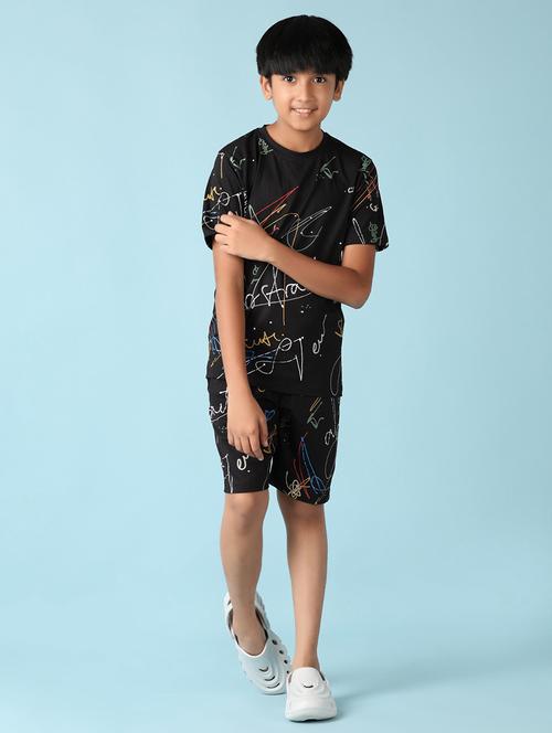 boys black printed shorts set - 21550273 - Very Small Image - 1