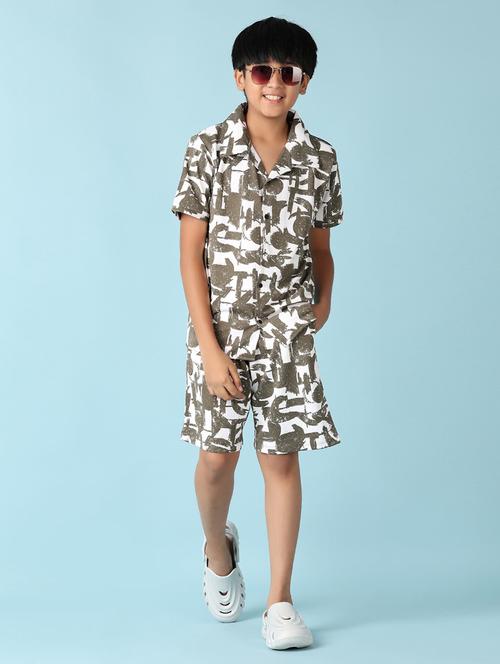 boys olive printed shorts set - 21550275 - Very Small Image - 1