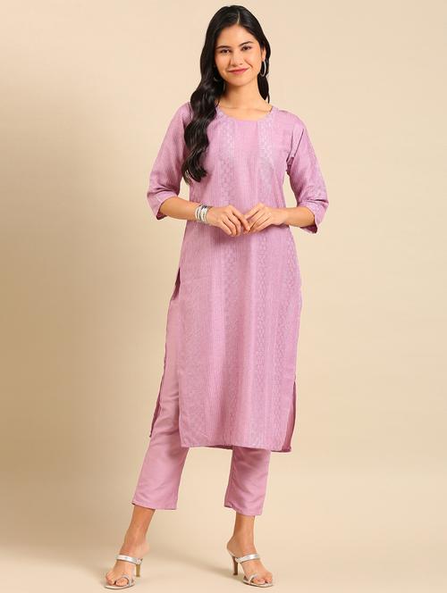 women lavender embroidered kurta pant set - 21550291 - Very Small Image - 1