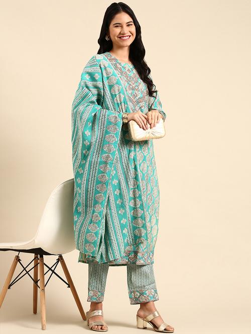 women three quarter sleeve kurta pant with dupatta set - 21550296 - Very Small Image - 1