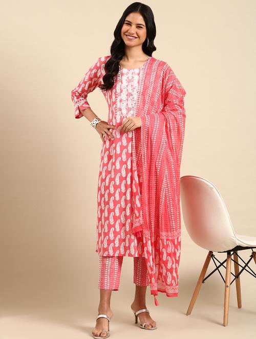 women three quarter sleeve kurta pant with dupatta set - 21550305 - Very Small Image - 1