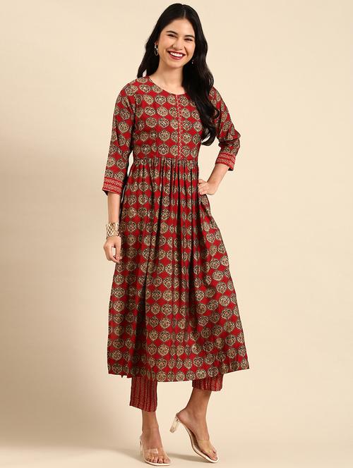 women printed three quater sleeve kurta pant set - 21550336 - Very Small Image - 1