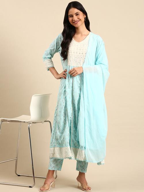 women three quarter sleeve kurta pant with dupatta set - 21550387 - Very Small Image - 1